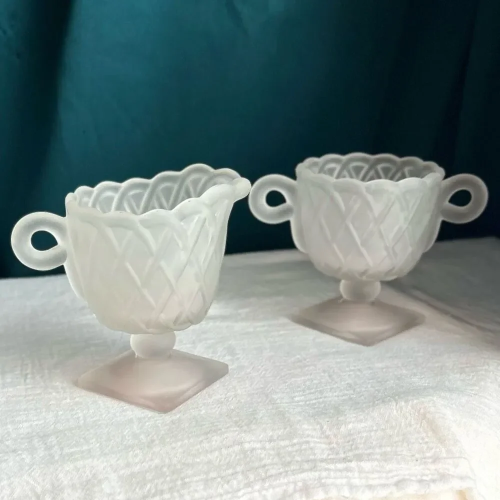 Indiana Glass Frosted Pretzel Pattern Creamer and Sugar Set